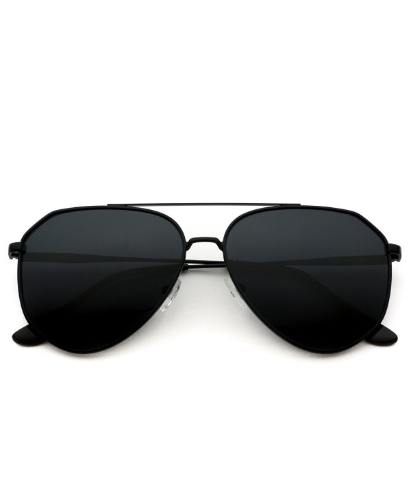 Classic Designer Inspired Medium Metal Frame Aviator Sunglasses Black